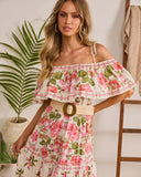 Morning Ease Belted Off The Shoulder Floral Maxi Dress