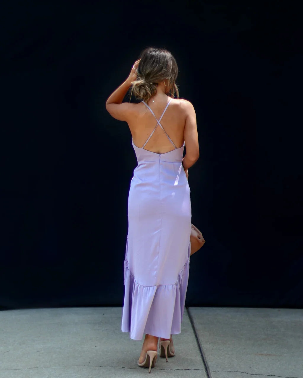 Lissell Satin High Low Midi Dress