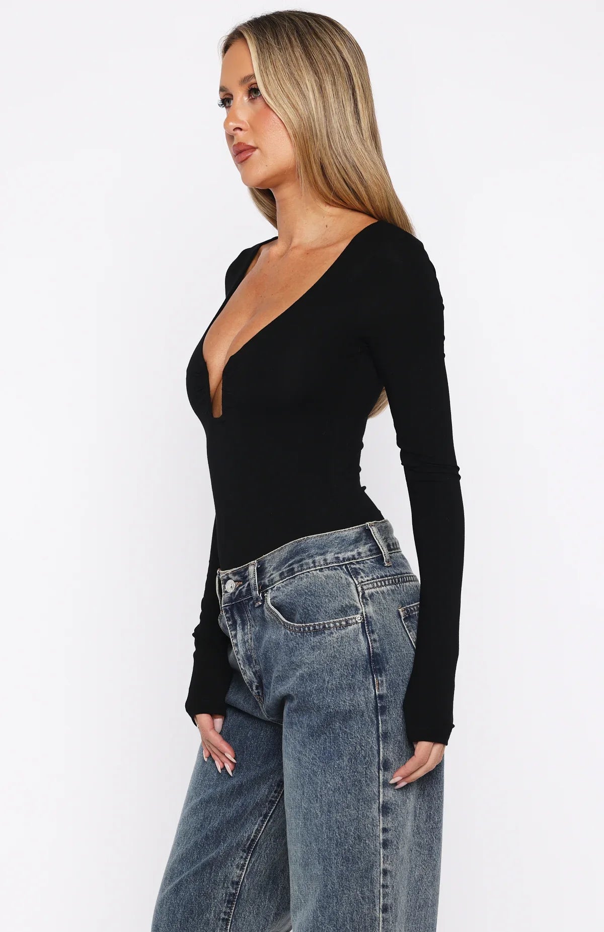 Girls Night Out Long Sleeve Bodysuit Black