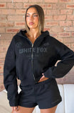 Vibe Too High Boxy Zip Front Hoodie Black