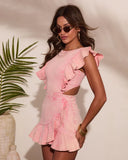 Sun Flare Cut Out Ruffle Denim Romper