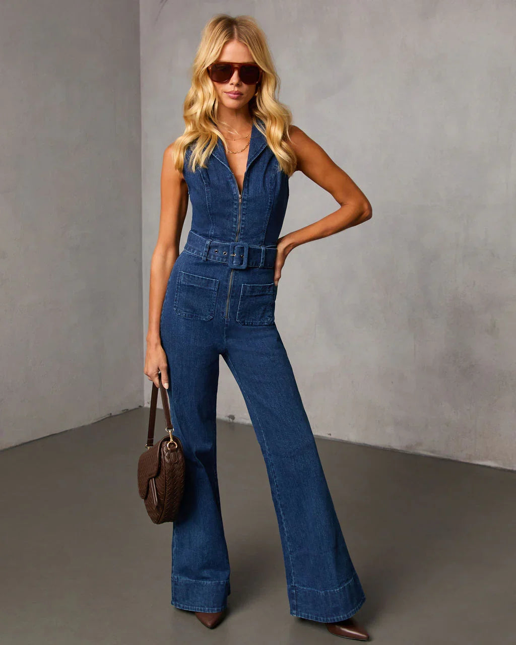 Sarlene Belted Denim Jumpsuit