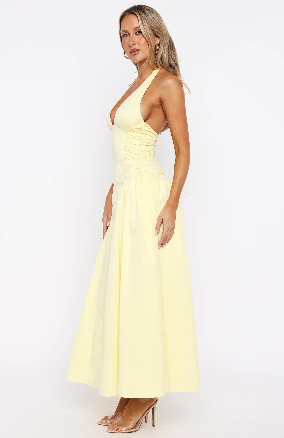 Tinsel Trouble Halter Midi Dress Lemon