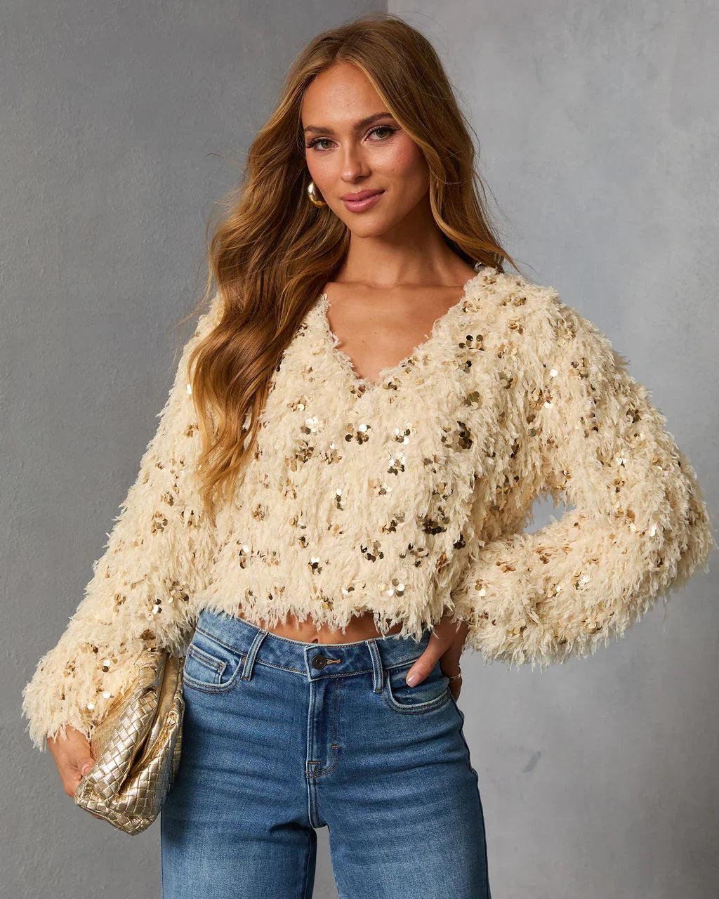 Francia Shaggy Metallic Sequin Sweater