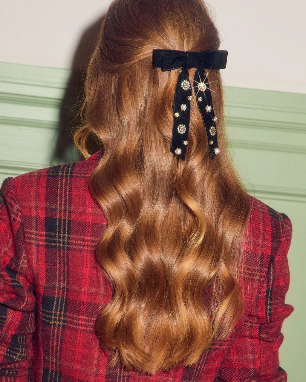 Valerie Velvet Embellished Hair Bow Clip