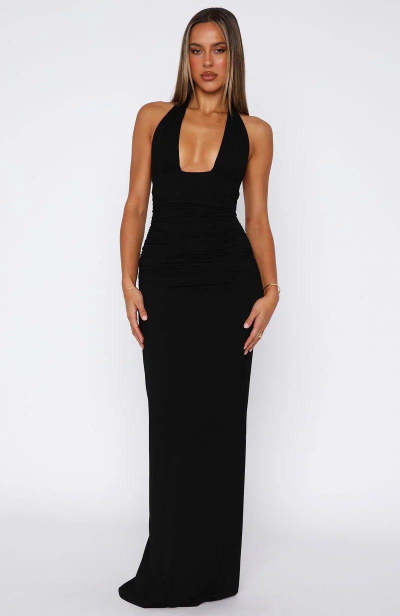Say What You Feel Halter Maxi Dress Black